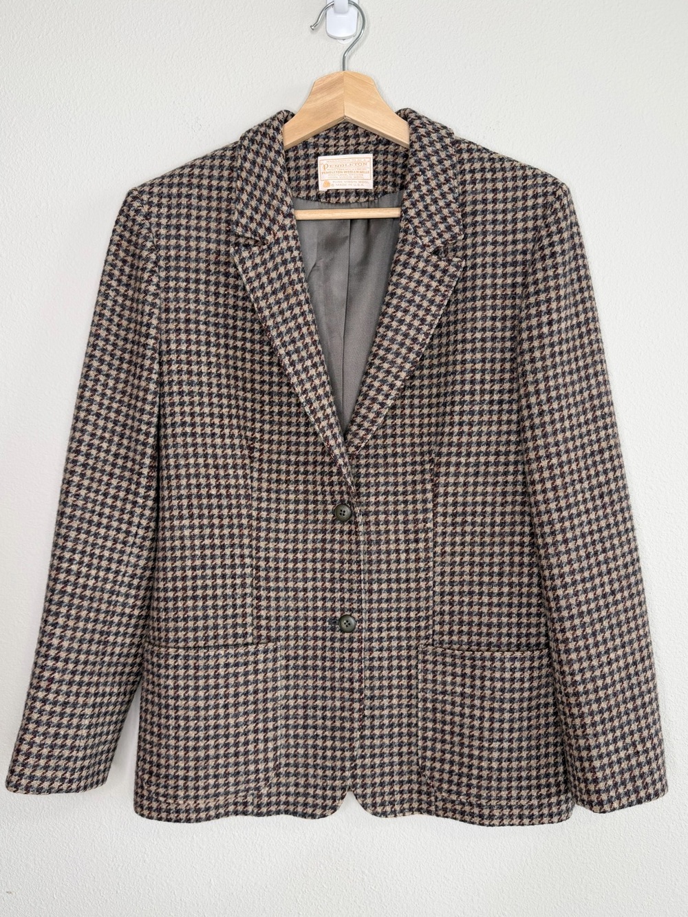 Vintage Pendleton Blazer Classic Brown & Blue Houndstooth 100% wool